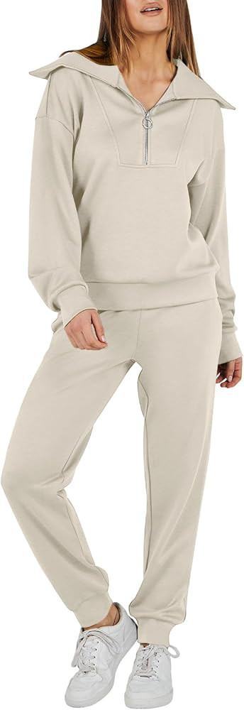Prinbara 2 Piece Outfits for Women Pullover Half Zip Sweatsuit Tops and High Waisted Pants Casual... | Amazon (US)