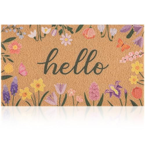 Spring Door Mat with Wildflowers Border, Outdoor Indoor Welcome Mat for Front Door, Spring Decor ... | Amazon (US)