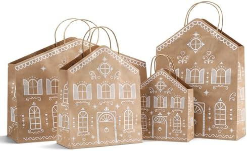 Epakh 24 Pcs Christmas Gingerbread House Gift Bags Kraft Paper Treat Candy Goodies Bags with Hand... | Amazon (US)