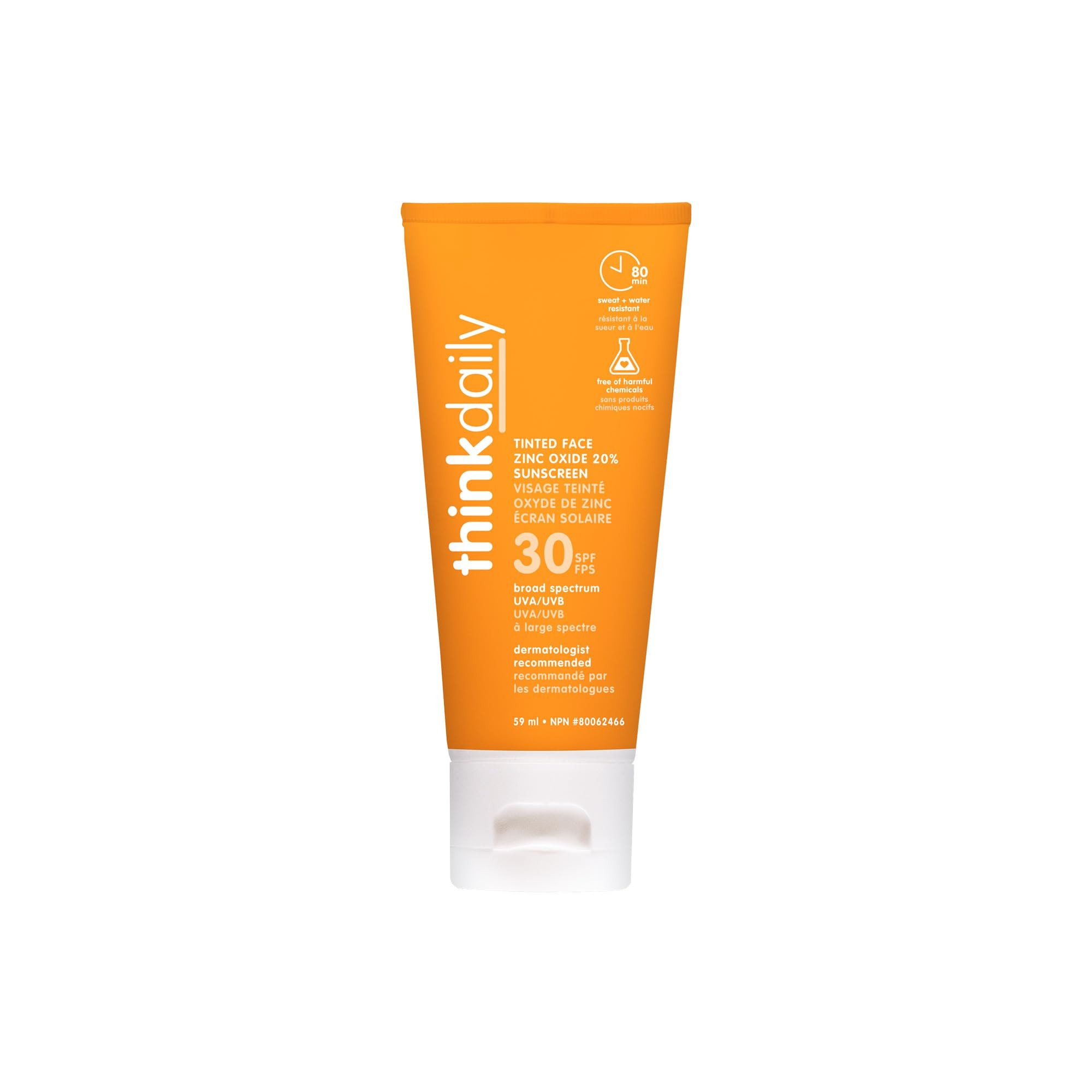 Thinkdaily Tinted Sunscreen for Face, SPF 30, 24.25% Zinc Oxide, 2 Oz, Safe, Natural, Water Resis... | Amazon (US)