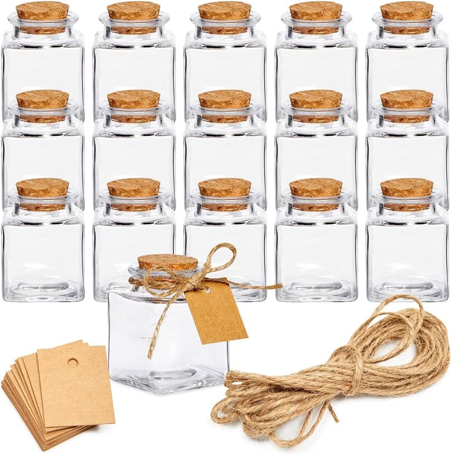 15 Pack Small Glass Bottles with Cork Stoppers - 1.7 oz (50ml) Mini Jars with Twine and Blank Tag... | Amazon (US)