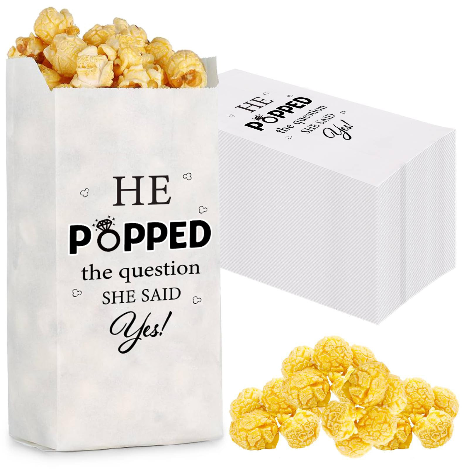 AIOMOB 50 Pcs He Popped the Question Popcorn Bags Engagement Party Favors Decorations Grease Resi... | Amazon (US)
