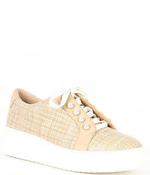WrennaTwo Pearl Embellished Raffia Platform Sneakers | Dillard's