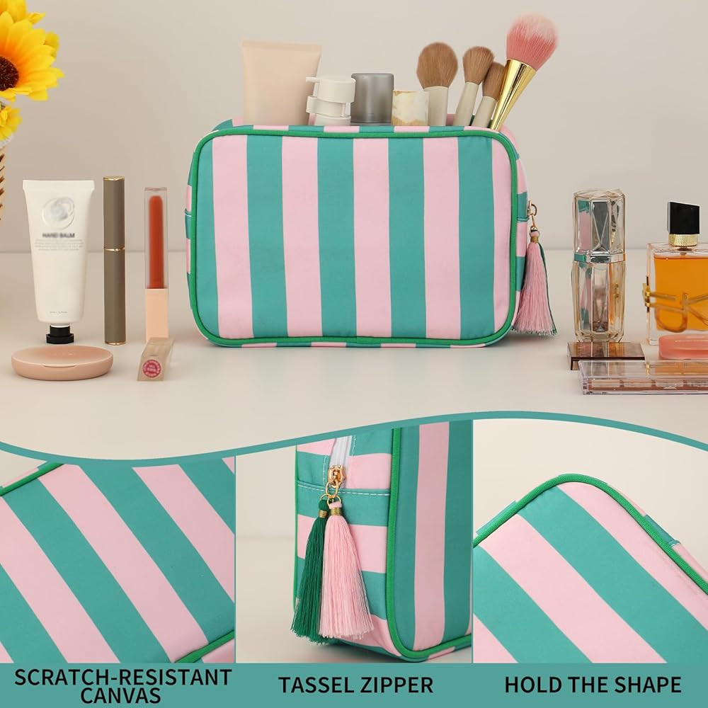 Makeup Bag Travel Cosmetic Bag Organizer Tassel Toiletry Bag Large Canvas Zipper Pouch Mahjong Ti... | Amazon (US)