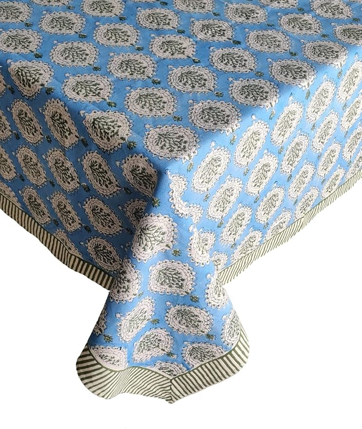 ATOSII Kari Blue 100% Cotton Tablecloth, Handblock Print Rectangle Table Cover for Kitchen Dining... | Amazon (US)