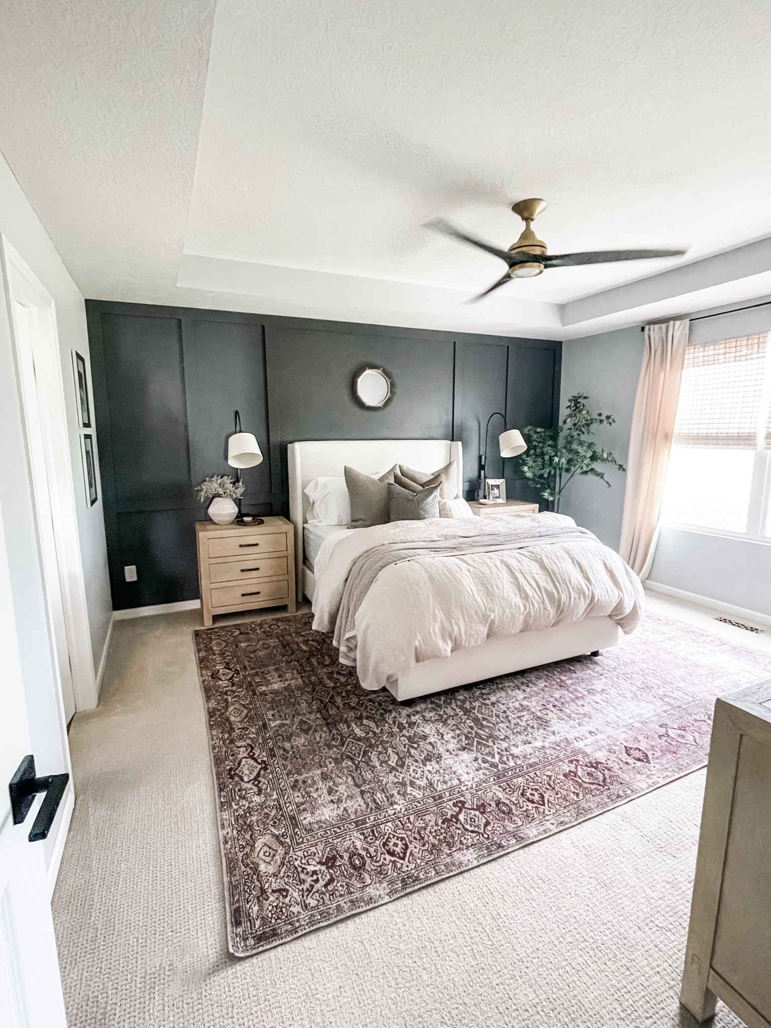 A couple DIY projects I wanted to check off my list between ⚾️ season ending and 🏈 season beginning. Went dark and moody on our primary bedroom accent wall. Loloi rug, area rug, bedding, pillows, drapes, curtains, lighting, ceiling fan, bedroom decor, mirror, nightstand, pottery barn, upholstered bed

#LTKfamily #LTKhome #LTKstyletip