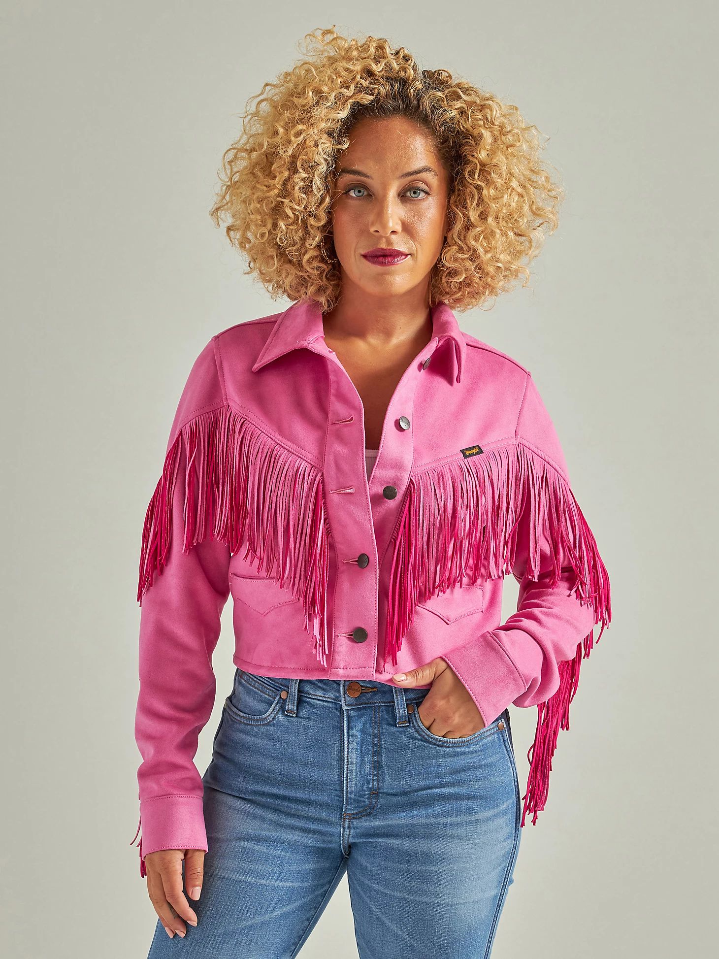 Women's Wrangler Retro® Crop Fringe Jacket in Pink | Wrangler