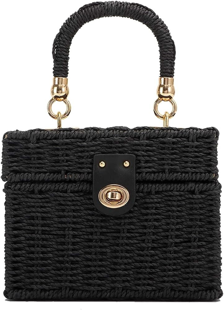 Women Handwoven Straw Bag Rattan Handbag Beach Straw Tote Bag Square Boho Crossbody Bag | Amazon (US)