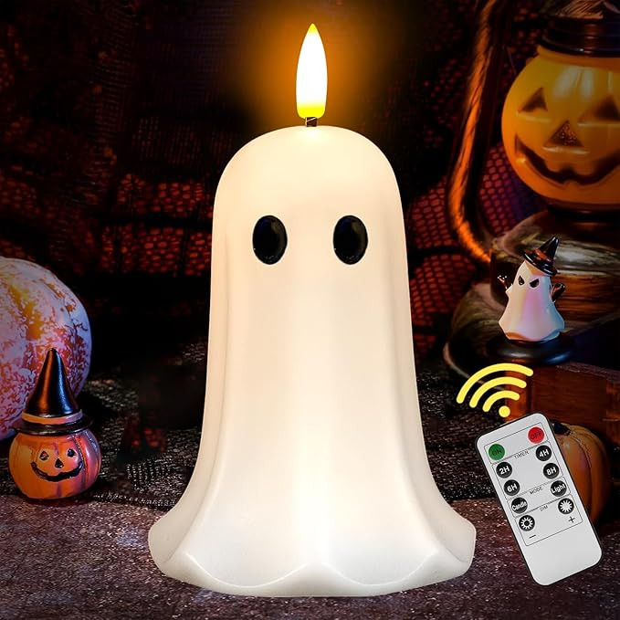 Halloween Ghost Flameless Candle with Timer – LED Candle with Flickering Flame, Real Wax, Remot... | Amazon (US)
