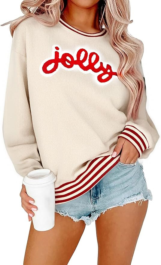 ASTANFY Christmas Sequins Sweatshirts Women Jolly Glitter Patch Crewneck Sweater Xmas Long Sleeve... | Amazon (US)