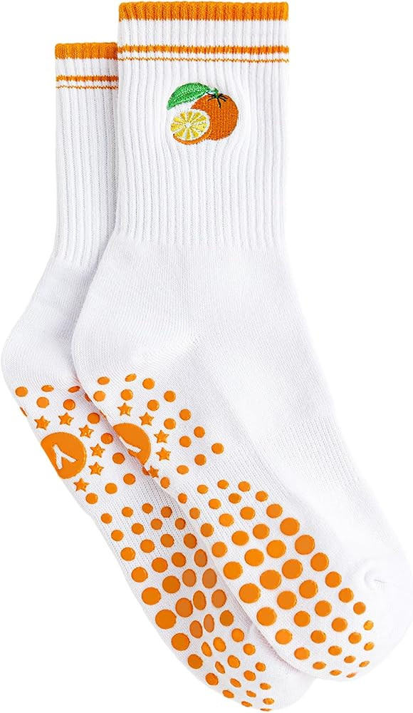 Yawlsow Pilates Grip Socks for Women Yoga Grippy Socks Cute Barre Non Skid Athletic Crew Sticky S... | Amazon (US)