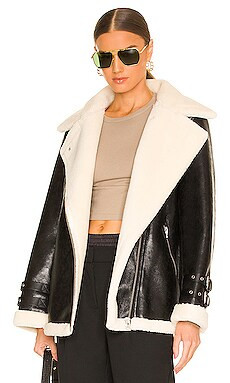 L'Academie Cian Moto Jacket in Black & Beige from Revolve.com | Revolve Clothing (Global)