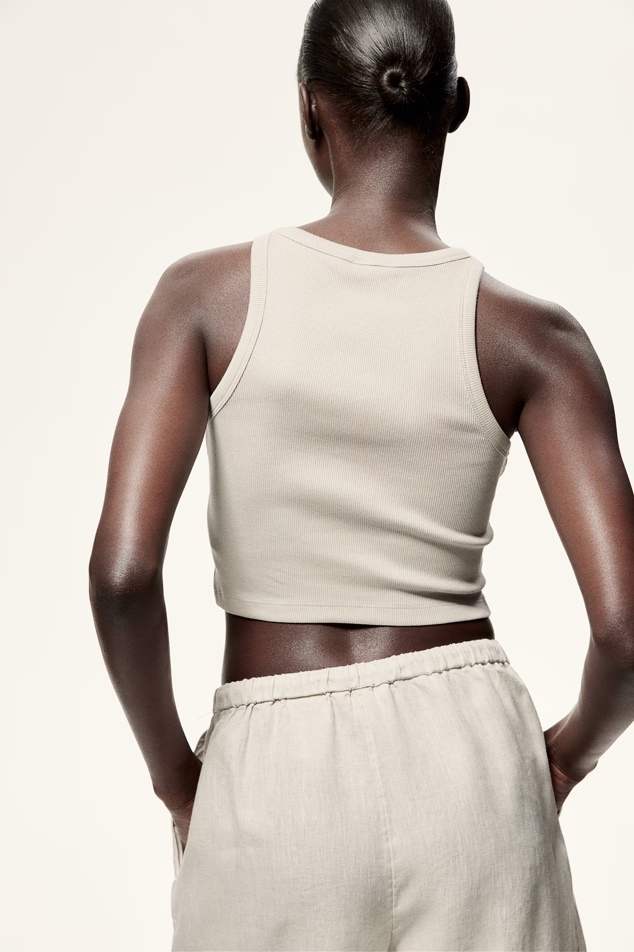 Cropped vest top - Sleeveless - Cropped - Cream/Black striped - Ladies | H&M GB | H&M (UK, MY, IN, SG, PH, TW, HK)