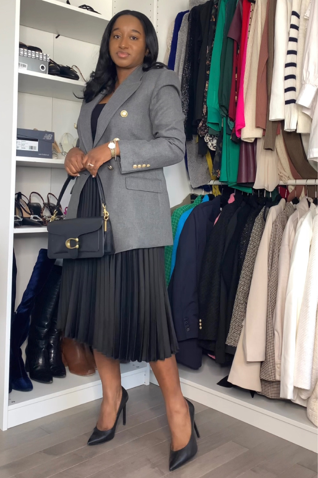 GRWM for church
Grey blazer
Pleated skirt 
Black heels
Coach purse 
Classic look
Sophisticated look
Neutral look

#LTKfit #LTKunder100 #LTKstyletip