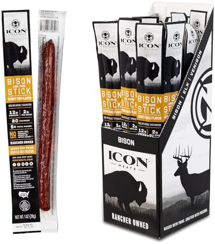 ICON Meats Bison and Pork Snack Sticks, Honey BBQ, 24 Pack of High Protein Snacks, Low Sugar, Nat... | Amazon (US)