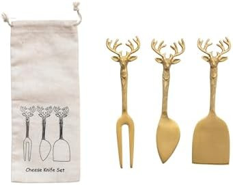 Creative Co-Op Reindeer Handle Brass Cheese Knives, Brass, Set of 3 | Amazon (US)