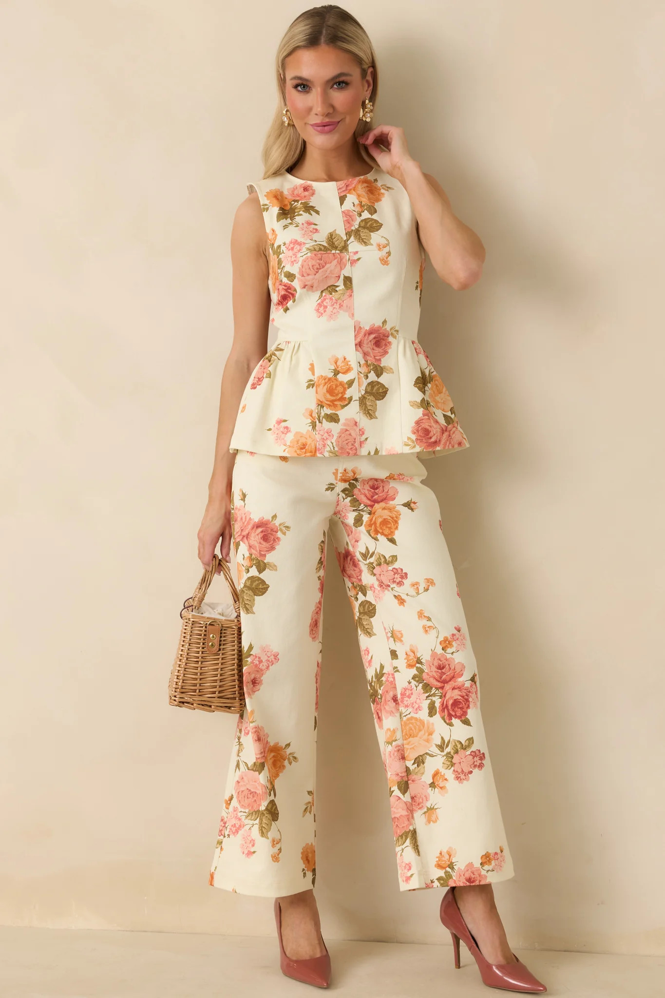 Grace in Motion Pink Floral Print Cotton Peplum Top | Red Dress