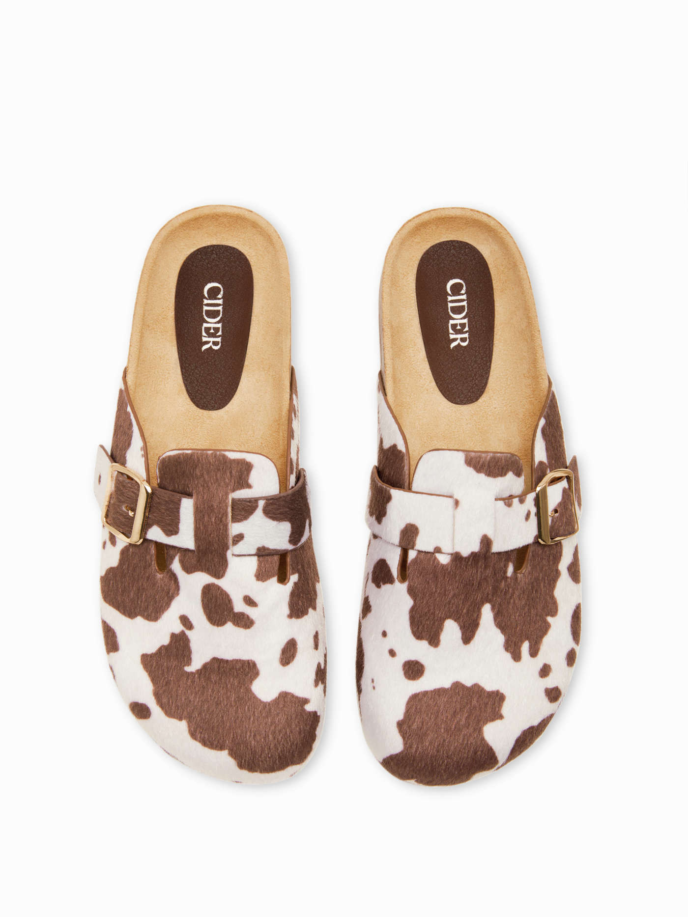 COWHIDE PRINT FAUX SUEDE MULE FLATS For School Daily Casual Date | Cider