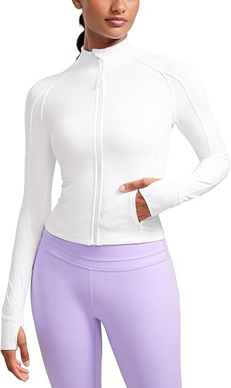 CRZ YOGA Butterluxe Womens Cropped Slim Fit Workout Jacket Weightless Track Athletic Full Zip Up ... | Amazon (US)