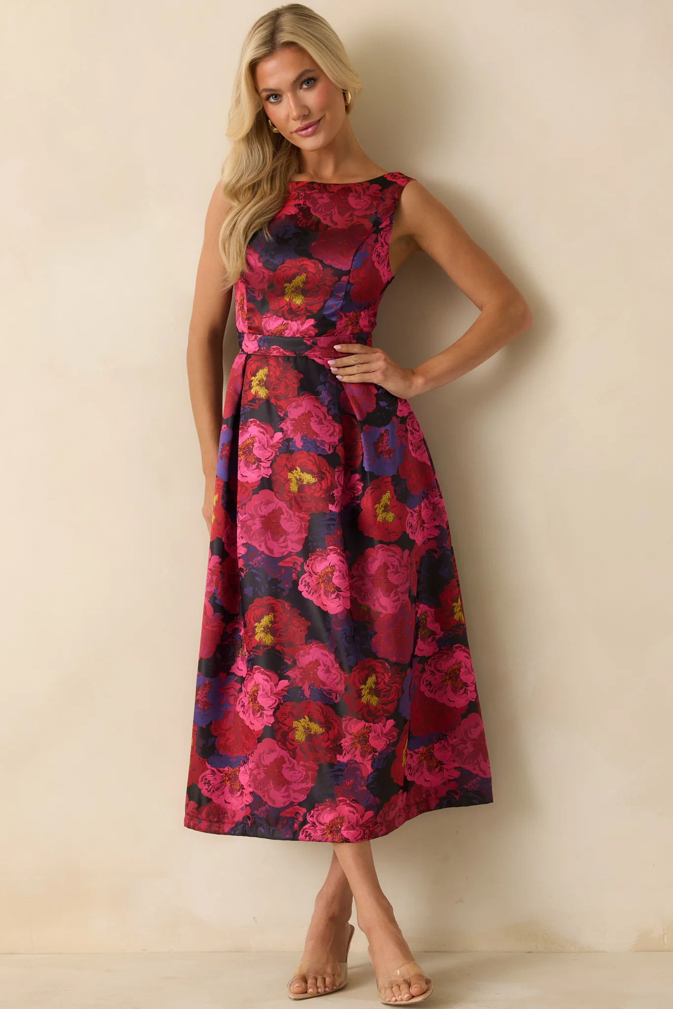 Made You Blush Magenta Pink Multi Floral Jacquard Maxi Dress | Red Dress