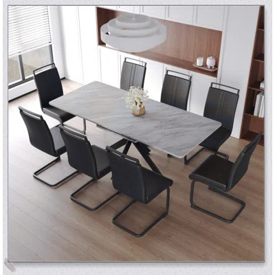 Extendable Dining Table Set for 6-8 People with C-shaped Padded Chairs and Large Metal Legged Table, for Modern Dining Rooms | Wayfair North America