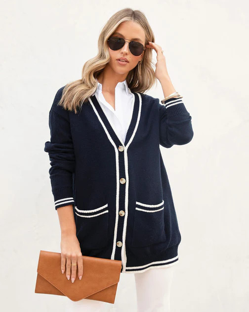 Harbor Side Pocketed Button Front Cardigan - Navy - LAST CHANCE | VICI
