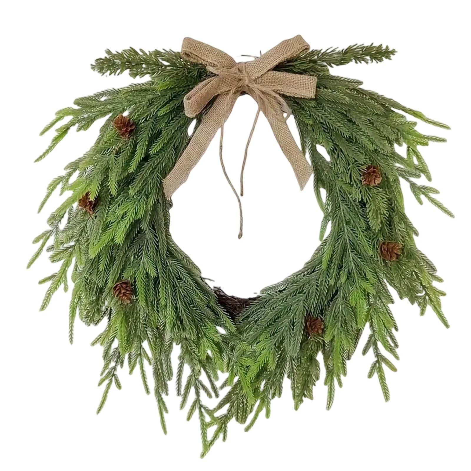 15.7 Inch Real Touch Christmas Wreath - Artificial Norfolk Pine Cedar Wreath with Bow & Pine Cone... | Walmart (US)