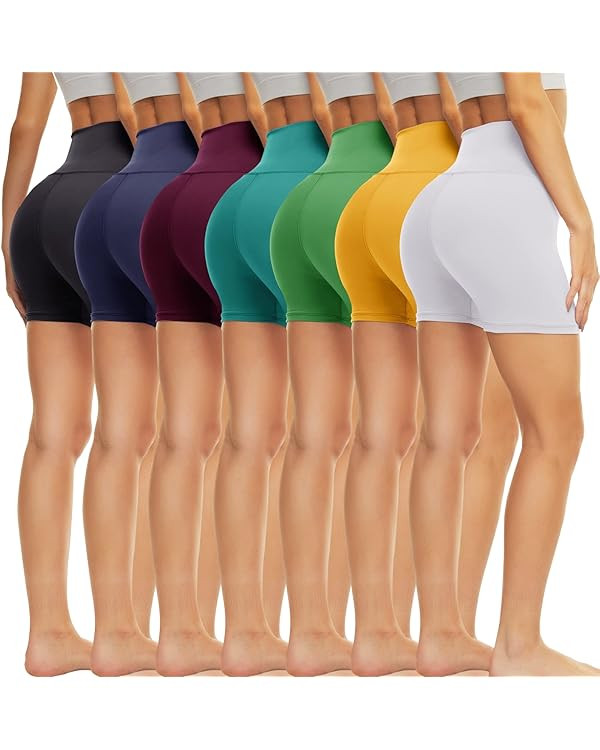 TNNZEET 7 Pack High Waisted 5” Biker Shorts for Women – Soft Black Workout Yoga Running Short... | Amazon (US)