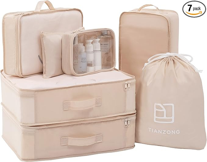 TianZong 7-piece Set Packing Cubes, Travel Bags for Luggage, Packing Organizers with Shoe Bag (Be... | Amazon (US)
