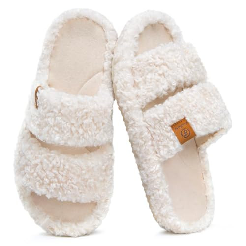 EverFoams Womens Fuzzy Open-toe Slippers Soft Comfy Memory Foam Indoor House Shoes | Amazon (US)