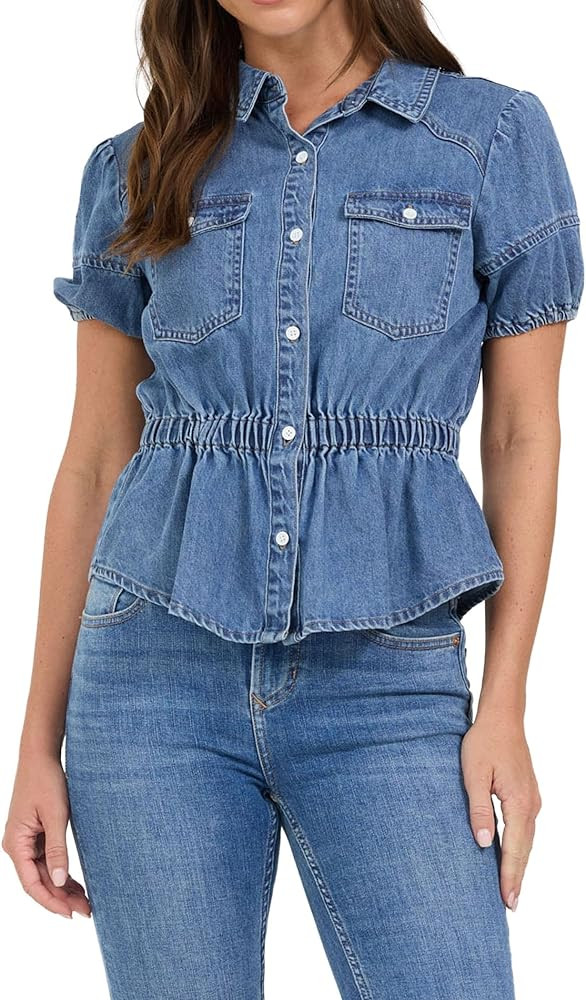 DEAR JOHN Nikita Collared Short Sleeve Peplum Top for Women | Amazon (US)