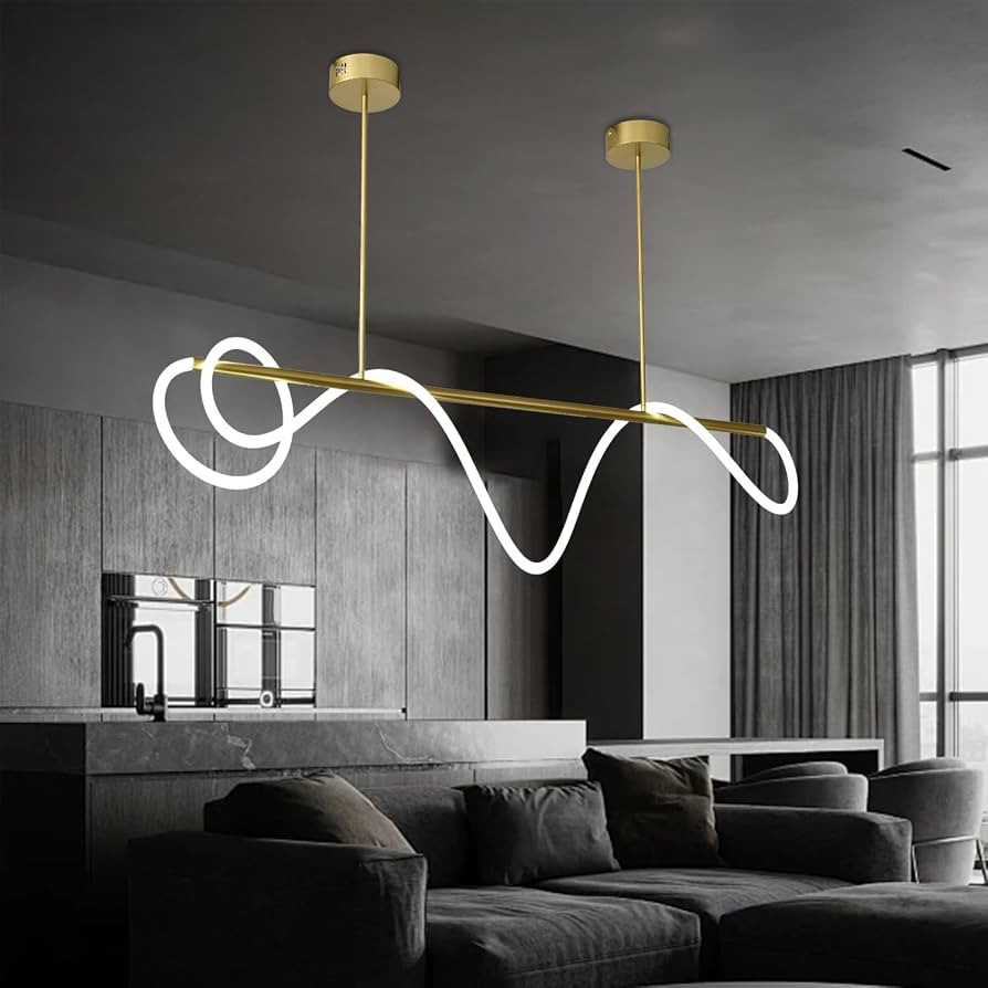 Modern Linear Chandelier Modern Gold Chandelier Light Fixture 39.4 Inch LED Pendant Light for Kit... | Amazon (US)
