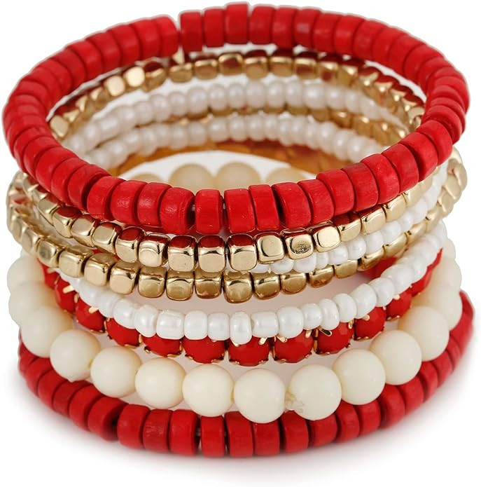 LUREME Bohemian Beads Cube Multi Strand Stretch Stackable Bangle Bracelet Set (bl003172) | Amazon (US)