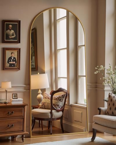 Suidia Full Length Mirror, 71"x28" Floor Standing Mirror Freestanding, Full Body Mirrors with Stand for Bedroom, Hanging Mounted for Living Room Cloakroom, Gold, Arched Style | Amazon (US)