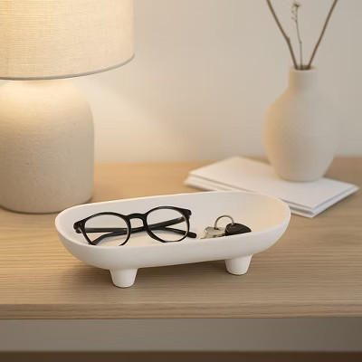 Decorative Ceramic Rounded Rectangle Bowl for Coffee Table - Minimalist Centerpiece Table Decoration or Kitchen Counter - 3.5", White | Target