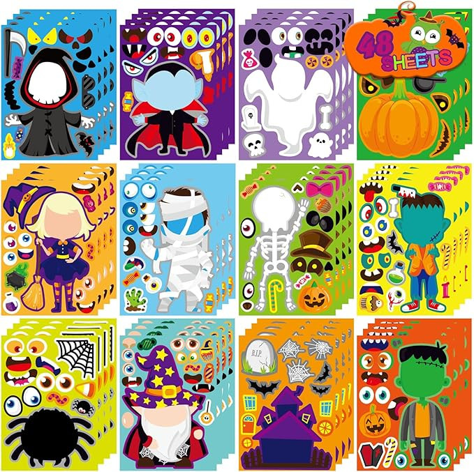 48 PCS Halloween Make-a-face Stickers Halloween Characters Stickers for Kids Make Your Own Mix an... | Amazon (US)