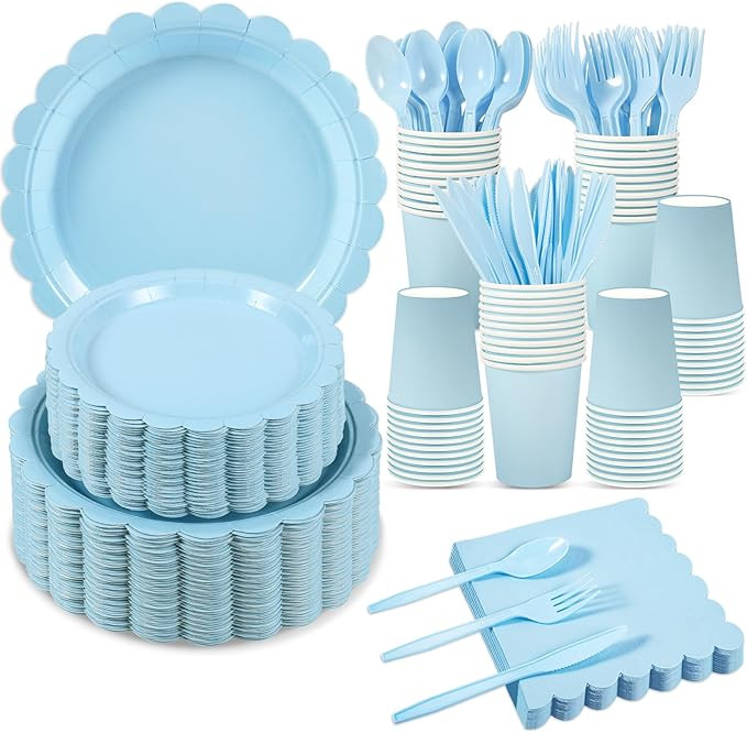 350 Pcs Light Blue Paper Plates and Napkins, Easter Plates Blue Party Supplies Include Light Blue... | Amazon (US)