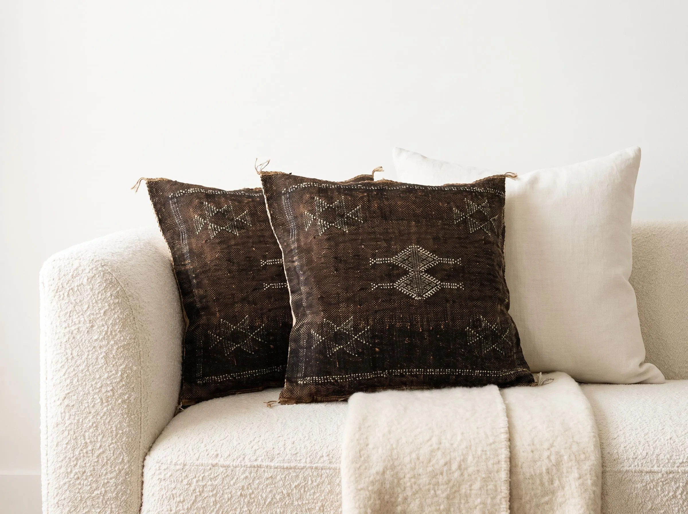 Moroccan Cactus Silk Pillow Cover, Earth Brown Sabra Cushion, Boho Handwoven Living Room Decor | Etsy (Global)
