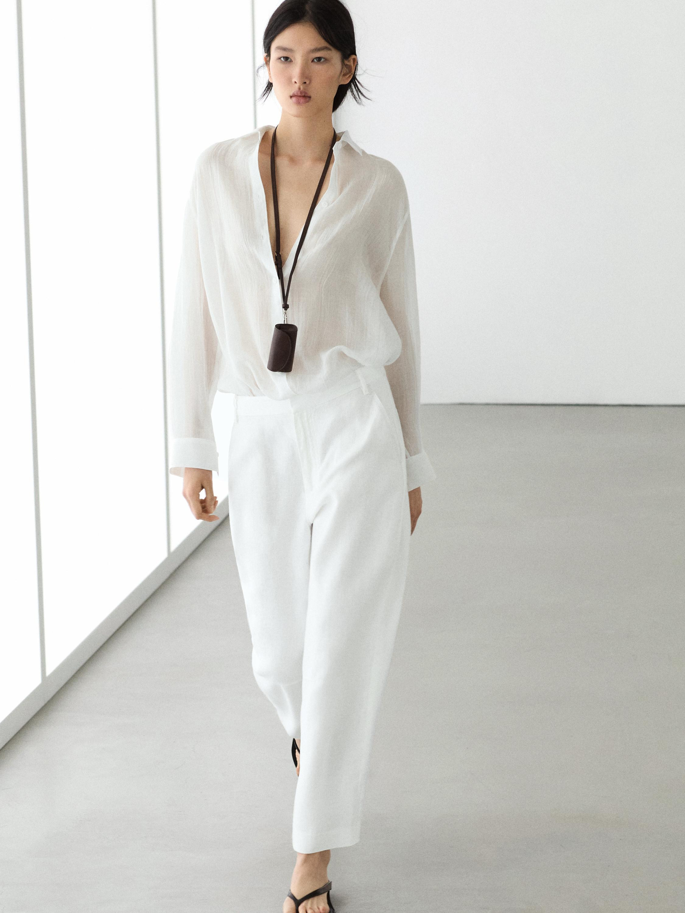 Linen carrot fit trousers | Massimo Dutti UK