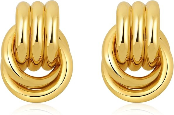 Trendy Gold Plated Knot Earrings for Women Chunky Statement Drop Dangle Earrings Lightweight Hypo... | Amazon (US)