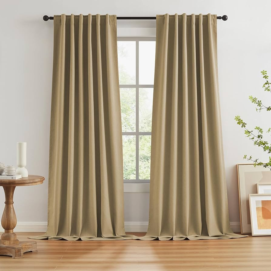 Burlap Linen Blackout Curtains for Ceiling Living Room Track System Back Tab, Loop Pocket Curtain... | Amazon (US)