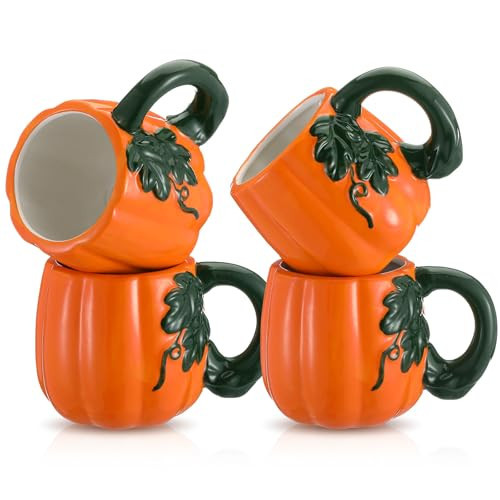 Domensi 4 Pack Thanksgiving Fall Coffee Mugs Pumpkin Shape Mugs 12 oz Reusable Ceramic Fall Cup with Handles for Pumpkin Spice Drinks, Tea, Hot Cocoa, Women Men Thanksgiving Gift | Amazon (US)