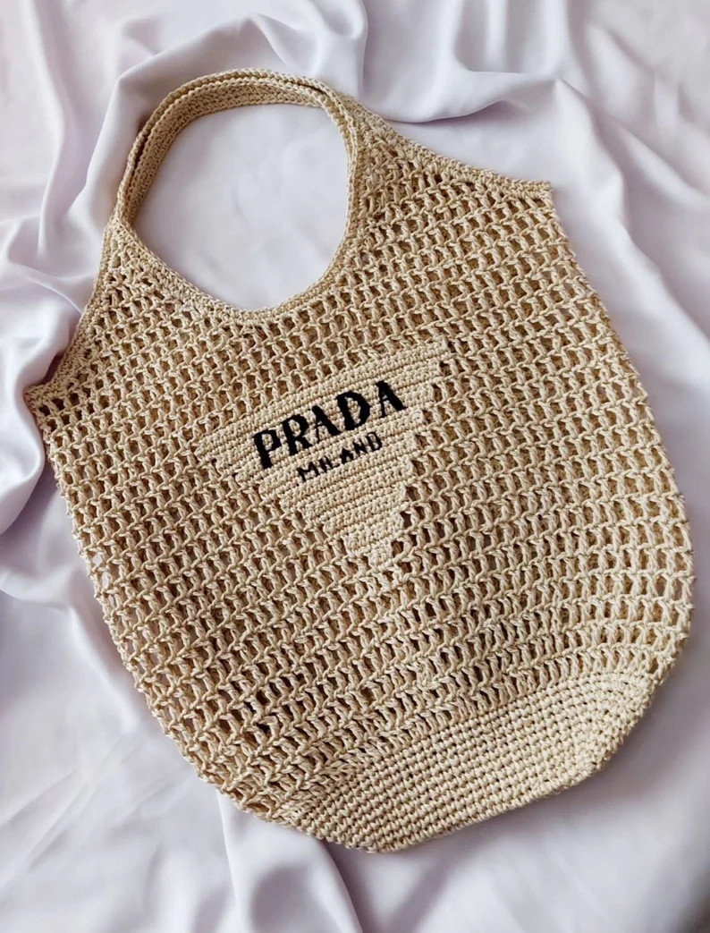 Woody Brown Canvas Tote, Prada Bag , Luxury Bag , Tote bag Wicker Canvas, Designer Vacation, Cott... | Etsy (US)