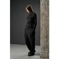 Black Asymmetrical Cotton Pants Avant-Garde Wide Leg Trousers | Etsy (US)