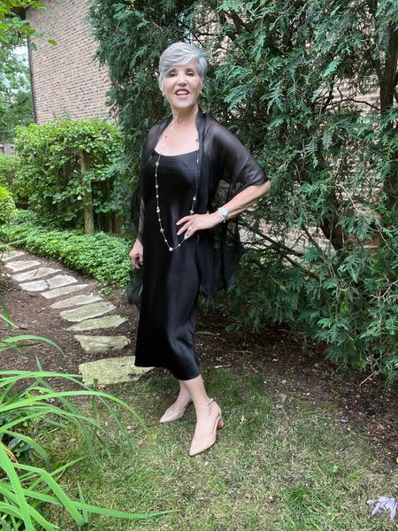 Vince slip dress (S)/ Nude shoes/ black sheer pashmina

#LTKstyletip #LTKunder50 #LTKwedding