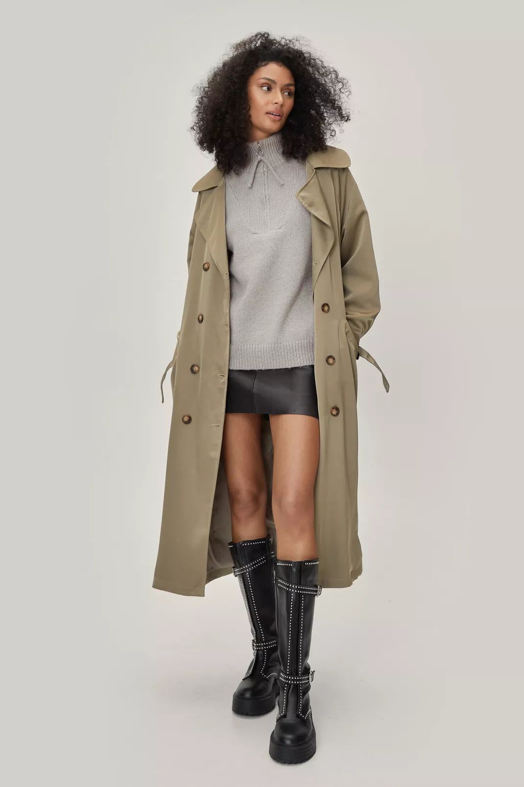 Satin Longline Double Breasted Belted Trench Coat | Nasty Gal (US)