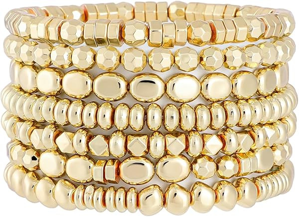Gold Plated Beaded Bracelets for Women Trendy, 14K Gold Plated Stack Cross Pearl Gold Plated Bead... | Amazon (US)