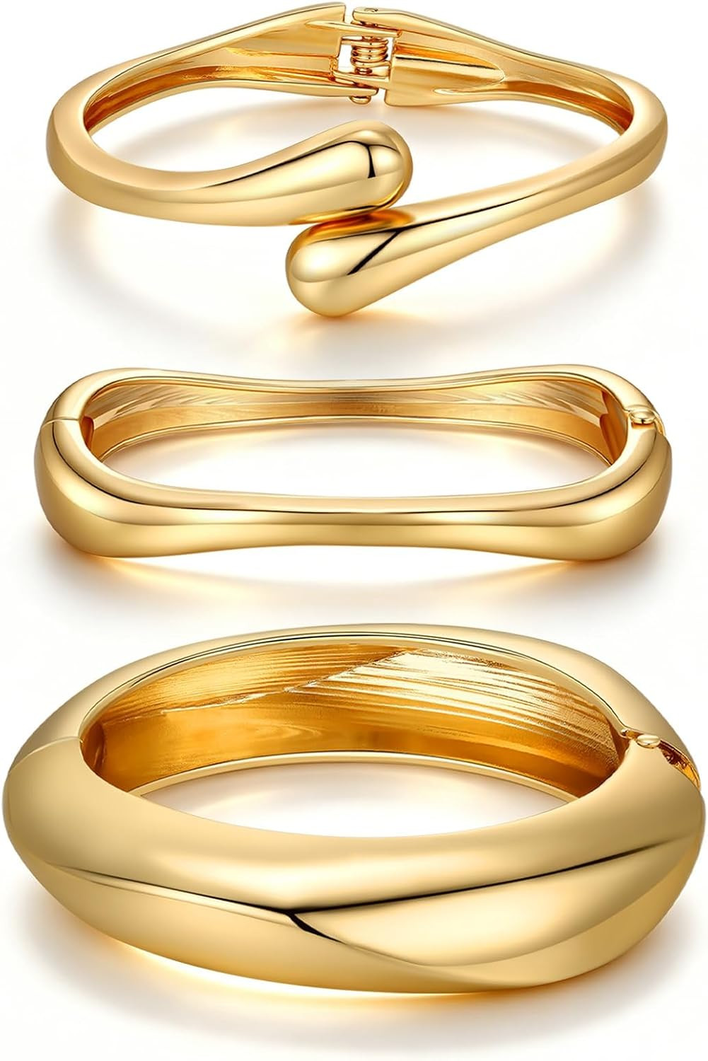 Chunky Gold Bangle Bracelets for Women Trendy 14K Gold Plated Cuff Bracelets Stack, Dainty Gold Bracelet Sets Non Tarnish Fashion Jewelry Gift | Amazon (US)