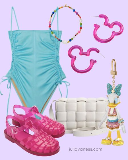 Disney themed pool party #summer #poolparty #swimsuit #swimwear #jellyshoes #jellysandals #melissasandals #nordstrom #botega #baublebar 