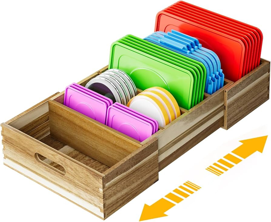 Expandable Bamboo Lid Organizers Inside Cabinet, Kitchen Cabinet Organizers with 3 Adjustable Div... | Amazon (US)